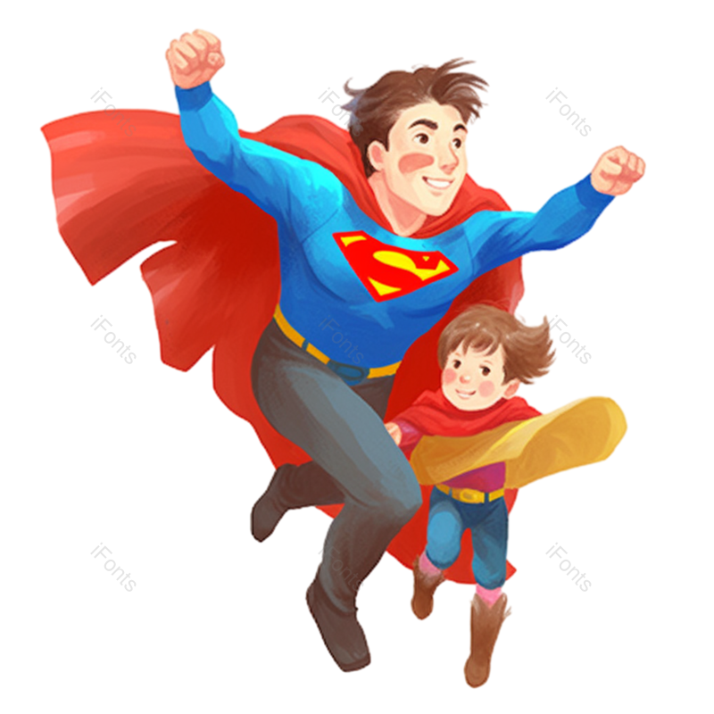 卡通图片,父亲节元素,蓝色PNG,孩子免抠素材